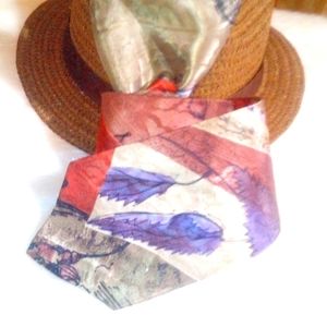 VINTAGE GIANNO ITALIAN IMPORT TIE & VERSATILE POCKET SQUARE ABSTRACT LEAVES